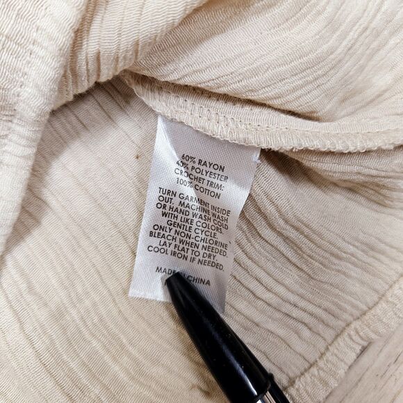 Wonderly Womens Beige Peasant Longsleeve Crochet Blouse Large - Picture 8 of 9